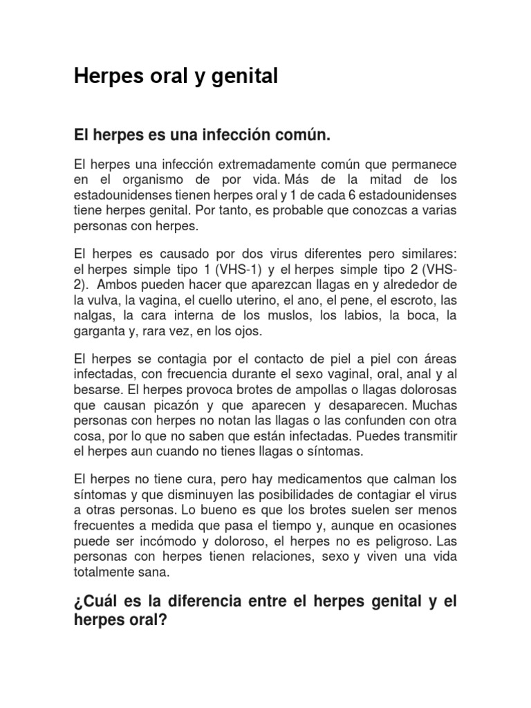 Herpes Oral y Genital PDF Sexo oral Herpes Simple