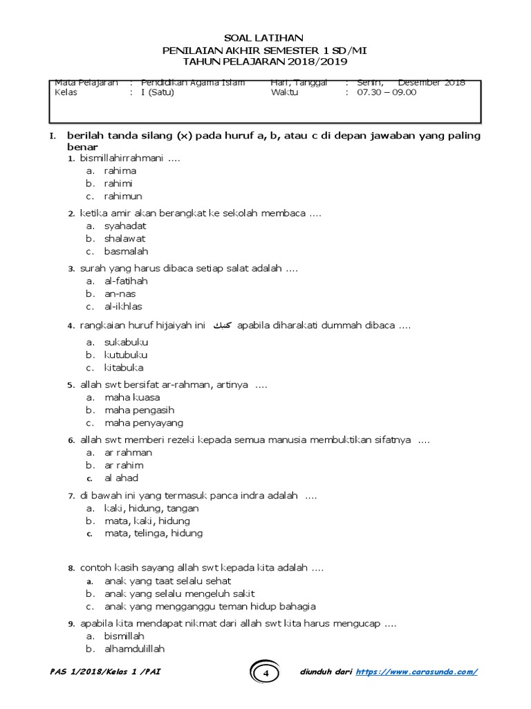 Contoh Soal Pai Berkarakter Kls X1 Semester 2