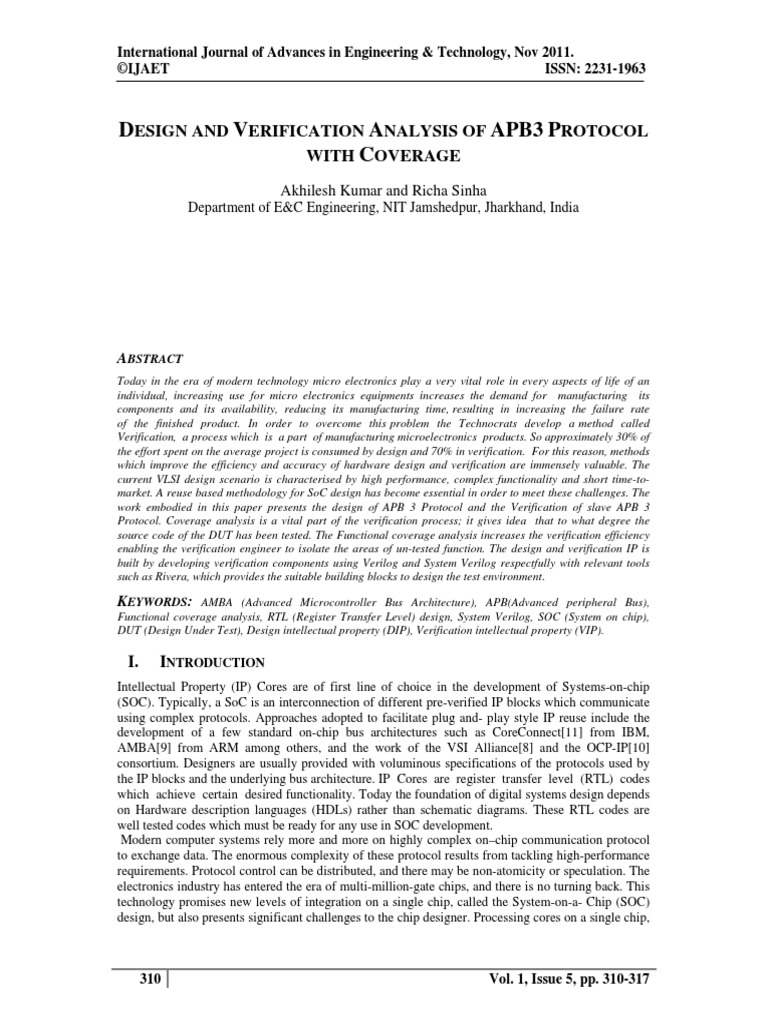 D V A Apb3 P C: Esign and Erification Nalysis of Rotocol With Overage ...