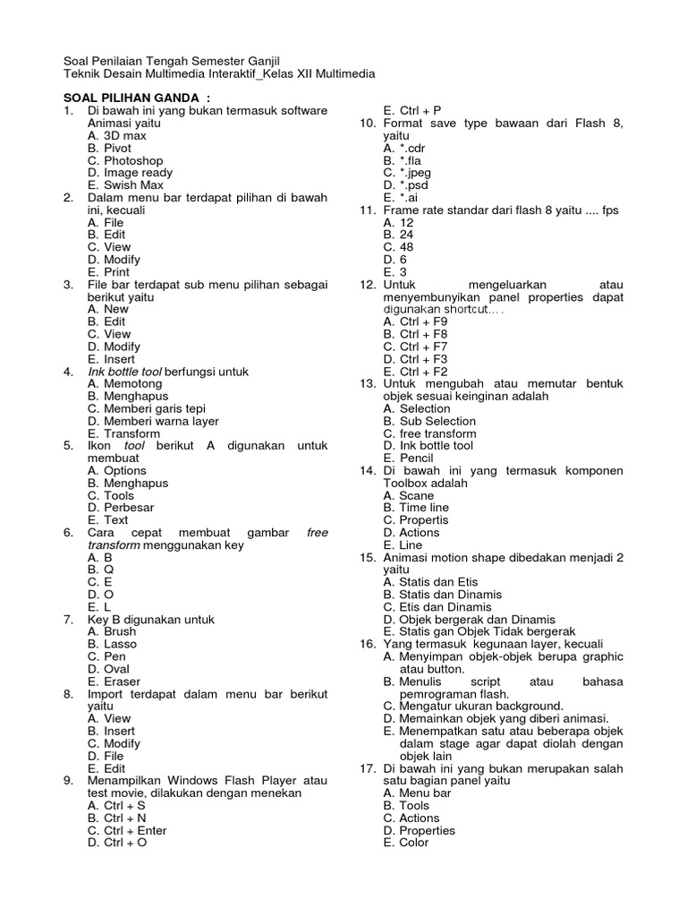 Soal Pts Ganjil Desain Multimedia Interaktif Xii Mm