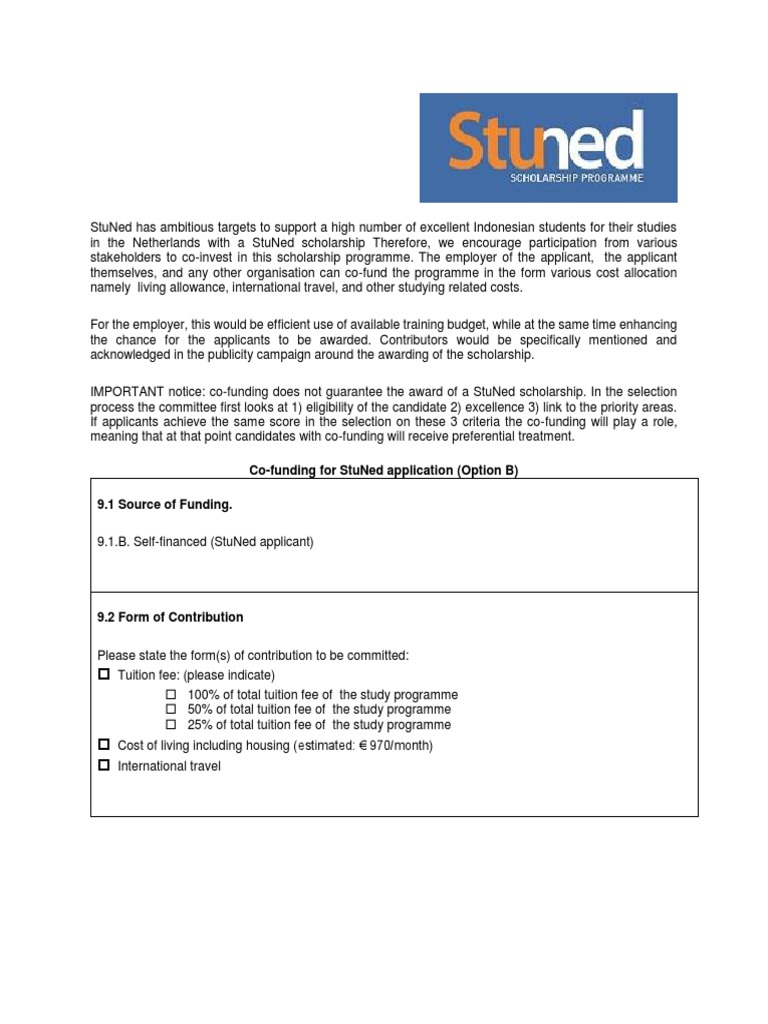 Co-Funding For Stuned Application (Option B) 9.1 Source of Funding | PDF