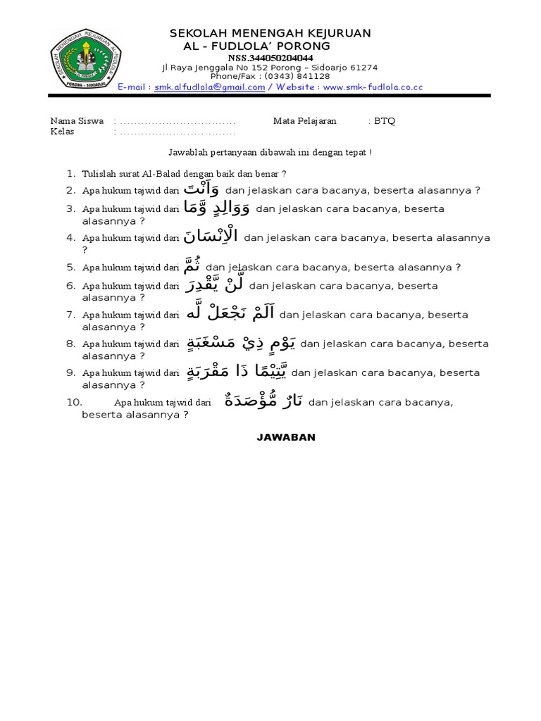 Soal Btq Surah Al Balad