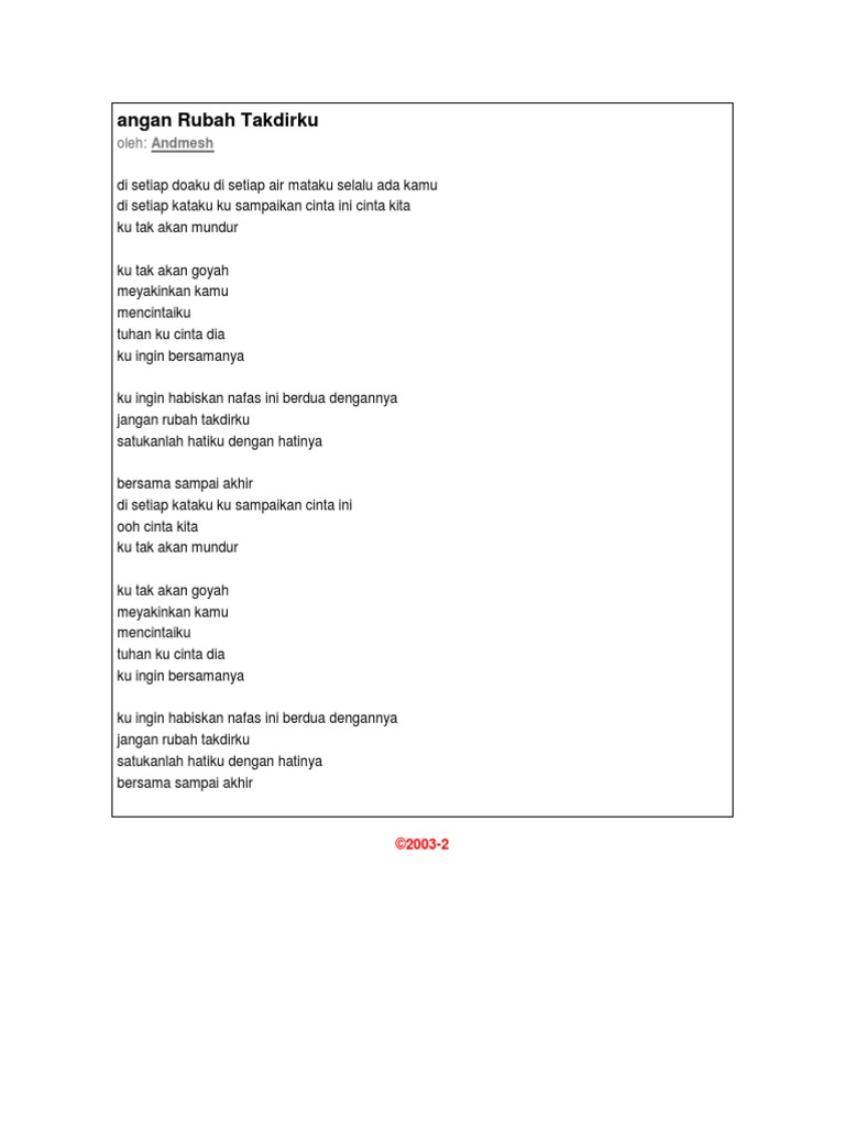 Lirik Lagu Andmesh Pdf