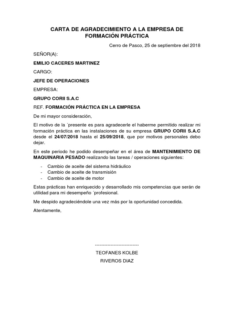 Carta De Agradecimiento Sindical - Perodua m