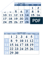 2010 Calendar with October, November and December