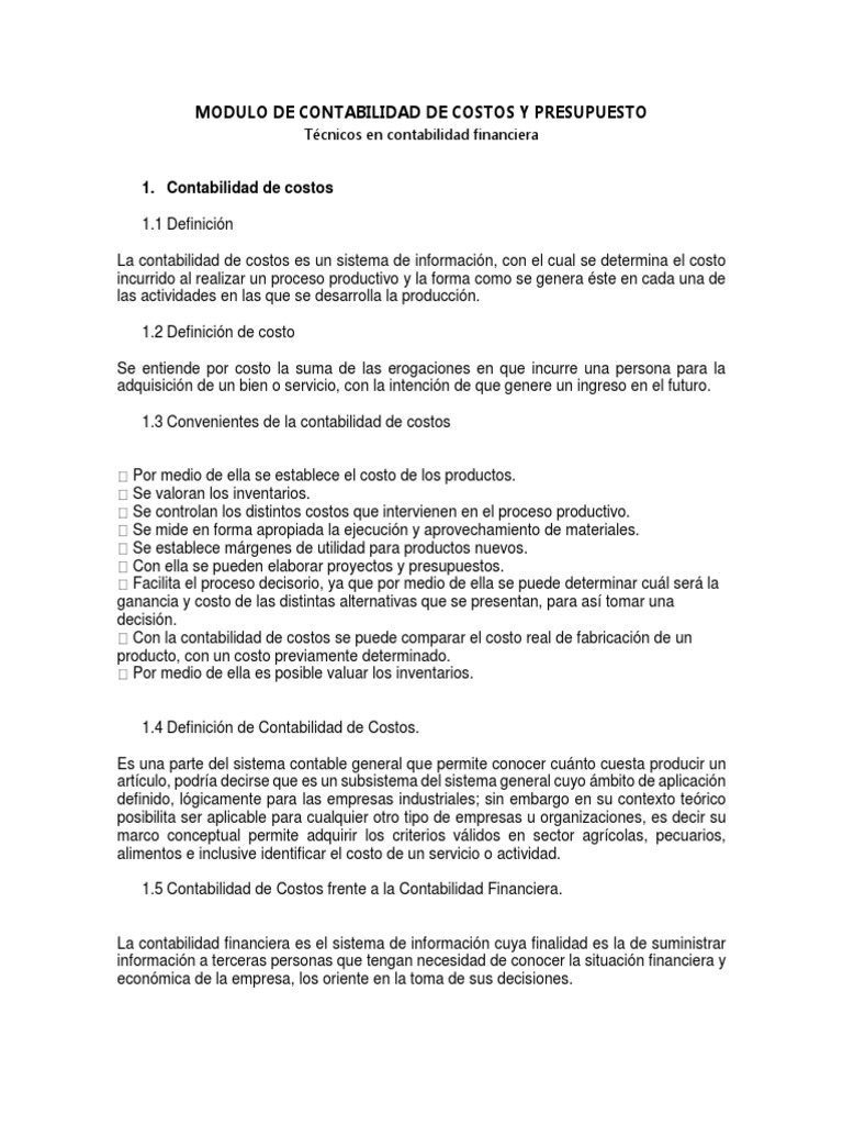 Módulo de Contabilidad de Costos y Presupuestos | PDF | Costo ...