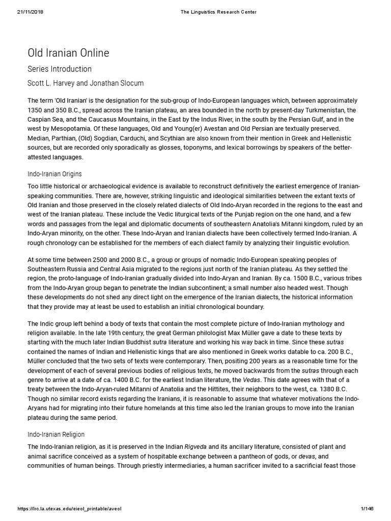 Overview of Old Iranian Languages | PDF | Grammatical Gender ...