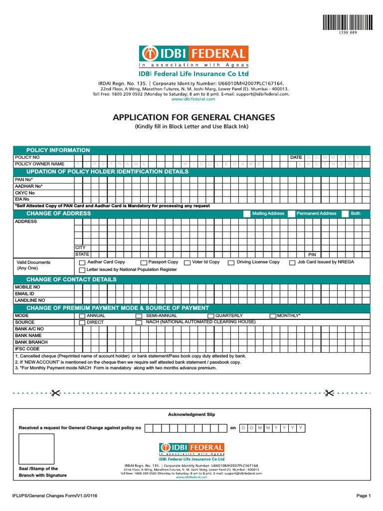 KYC Update and Policy Change Request Form | PDF | Identity Document ...