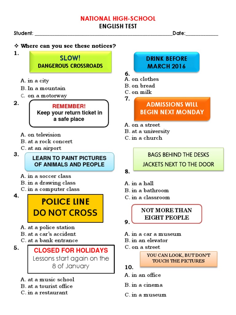 National High School English Test | PDF