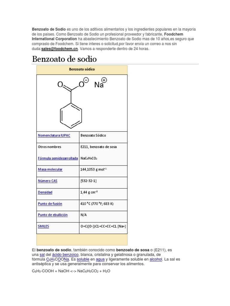 Benzoato de Sodio PDF Materiales Alimentos
