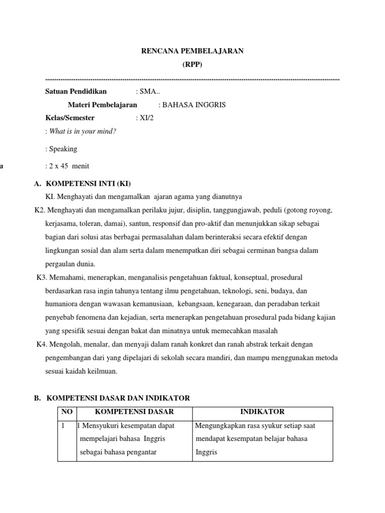 Contoh RPP Micro Teaching Bahasa Inggris | PDF