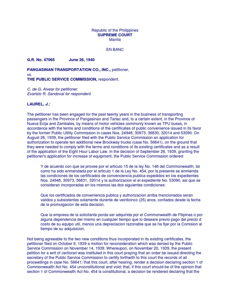 Pangasinan Transport Co. vs. PSC Ruling | PDF | United States ...