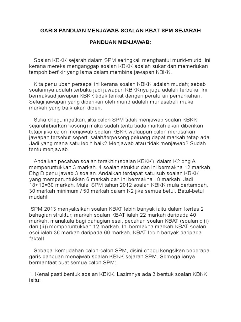 Cara Menjawab Soalan Kbat Sej
