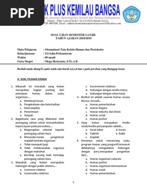 01 Soal Semester Ganjil Humas Kelas 11 Docx