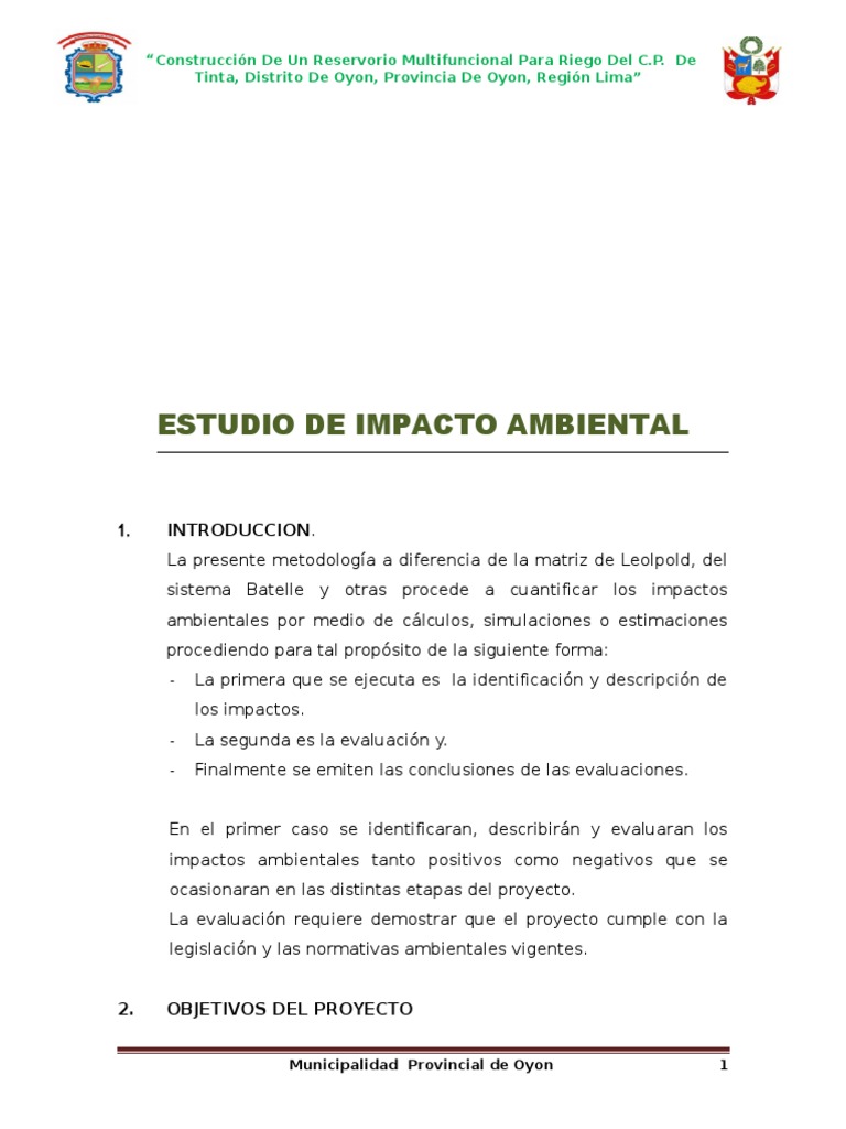Estudio Impacto Ambiental | PDF | Reservorio | Riego