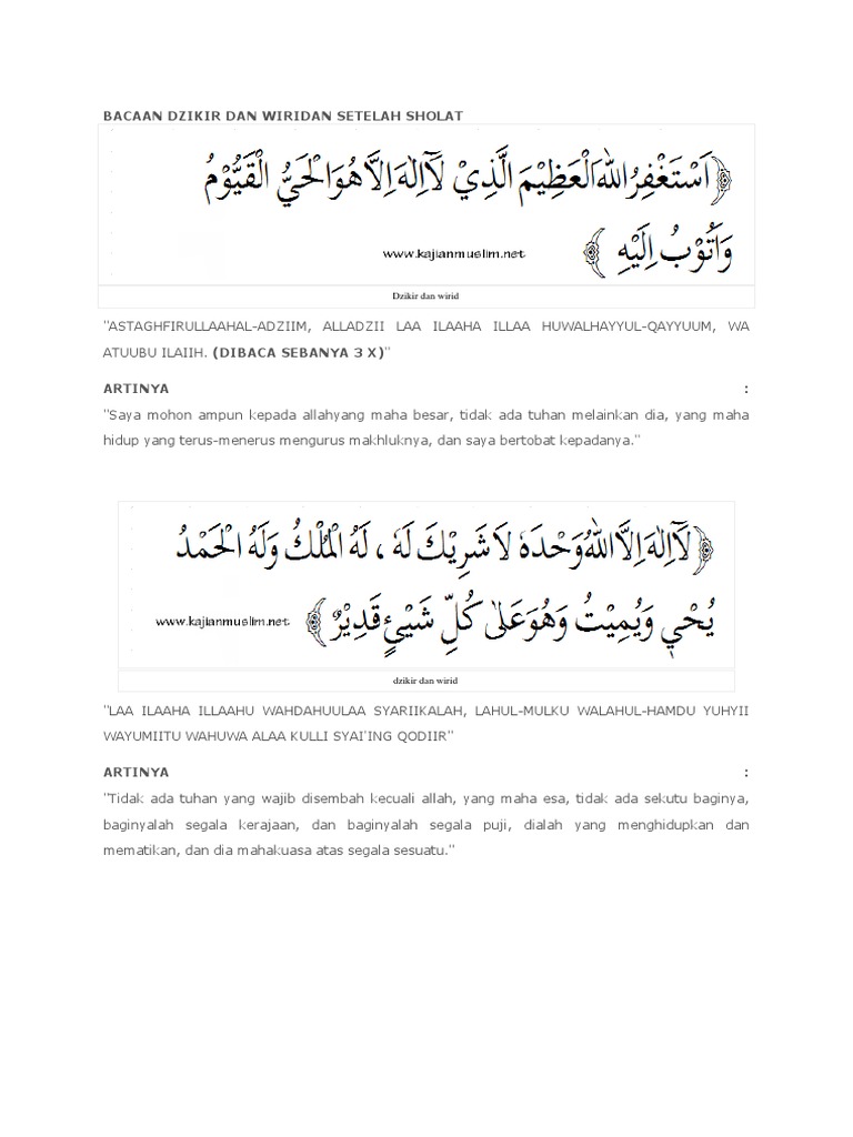 Bacaan Dzikir Dan Wiridan Setelah Sholat
