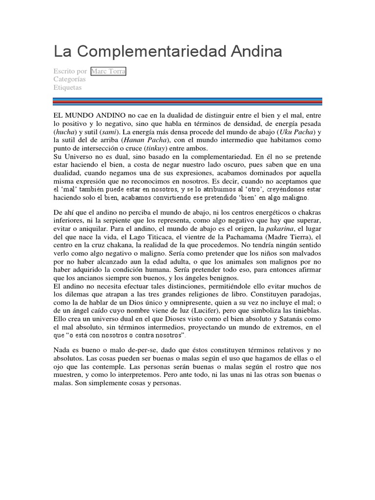 Complementariedad en la Cosmovisión Andina | PDF | Mal | Karma