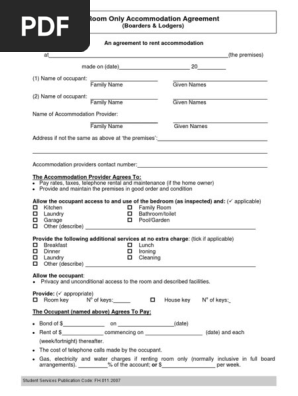 Room Rental Agreement Template