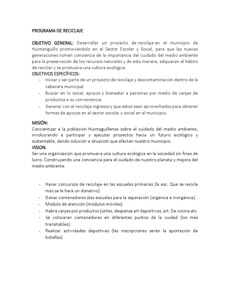 Programa de Reciclaje | PDF | Reciclaje | El plastico