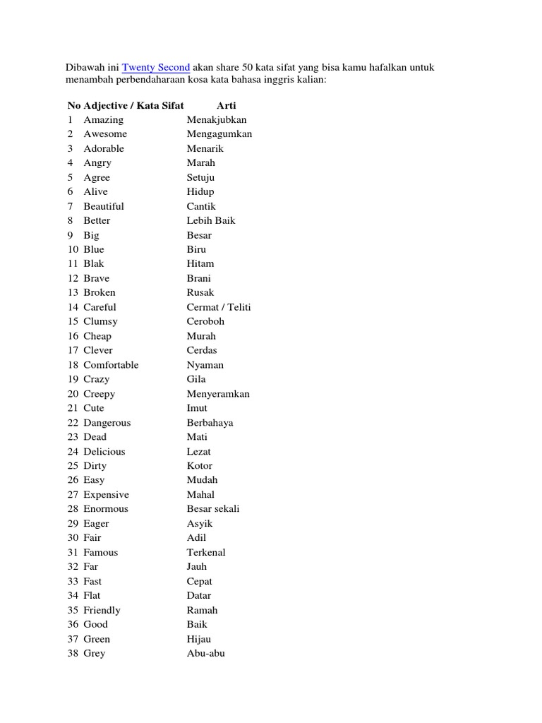 50 Kata Adjective Dengan Anda harus memahami hal yang mudah dulu agar bisa naik ke tingkatan selanjutnya.