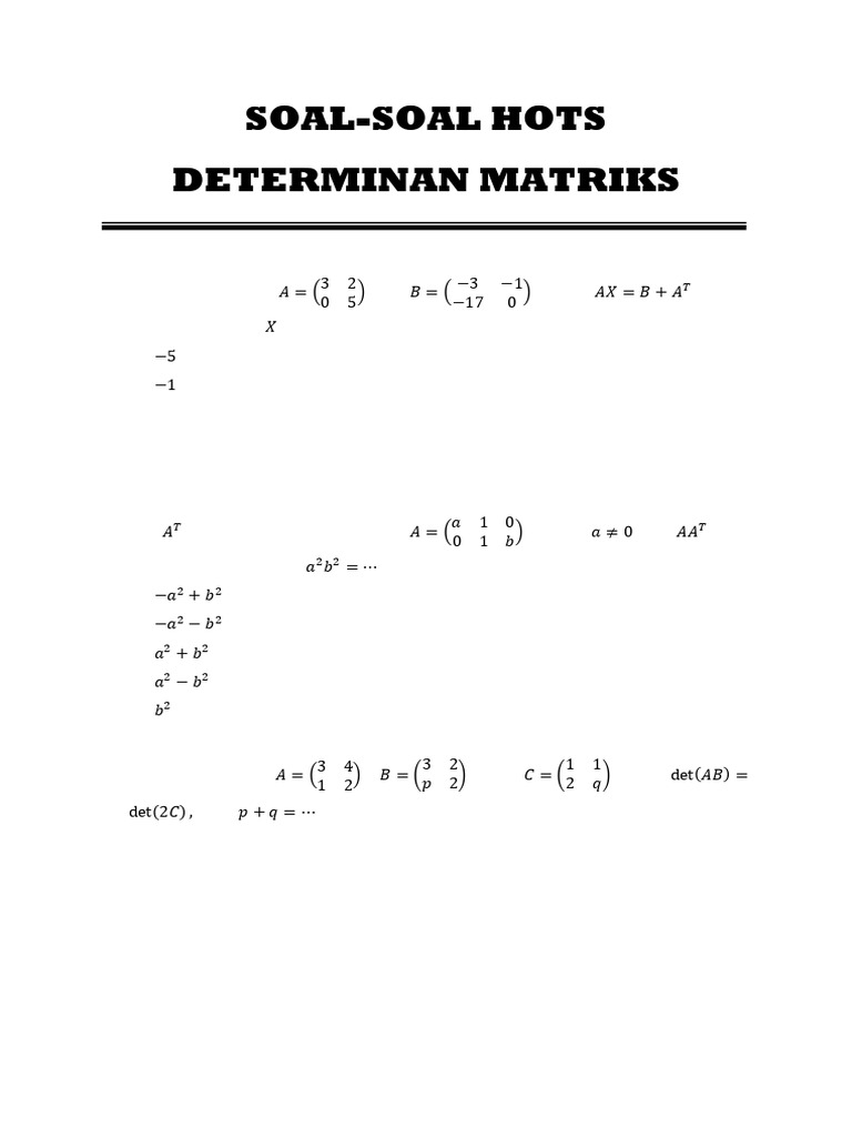 Soal Hots Determinan Matriks