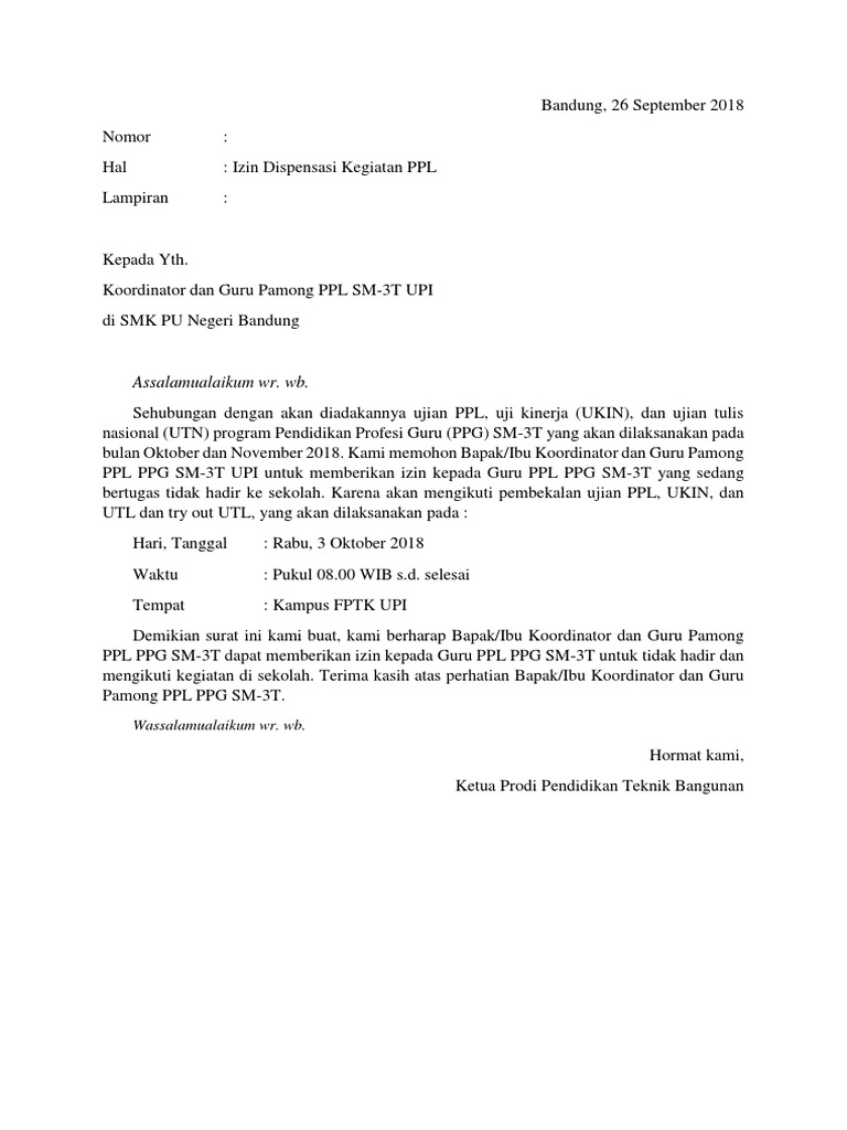 Surat Disepensasi Ppl