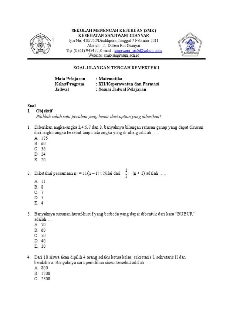 Soal Matematika Xii Smk