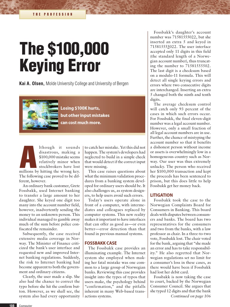 Internet Banking Keying Error Case Study | PDF