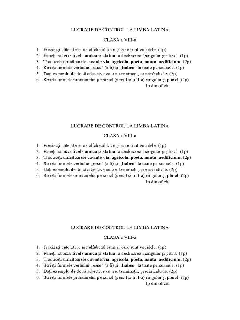 Test Latina Cls 10 | PDF