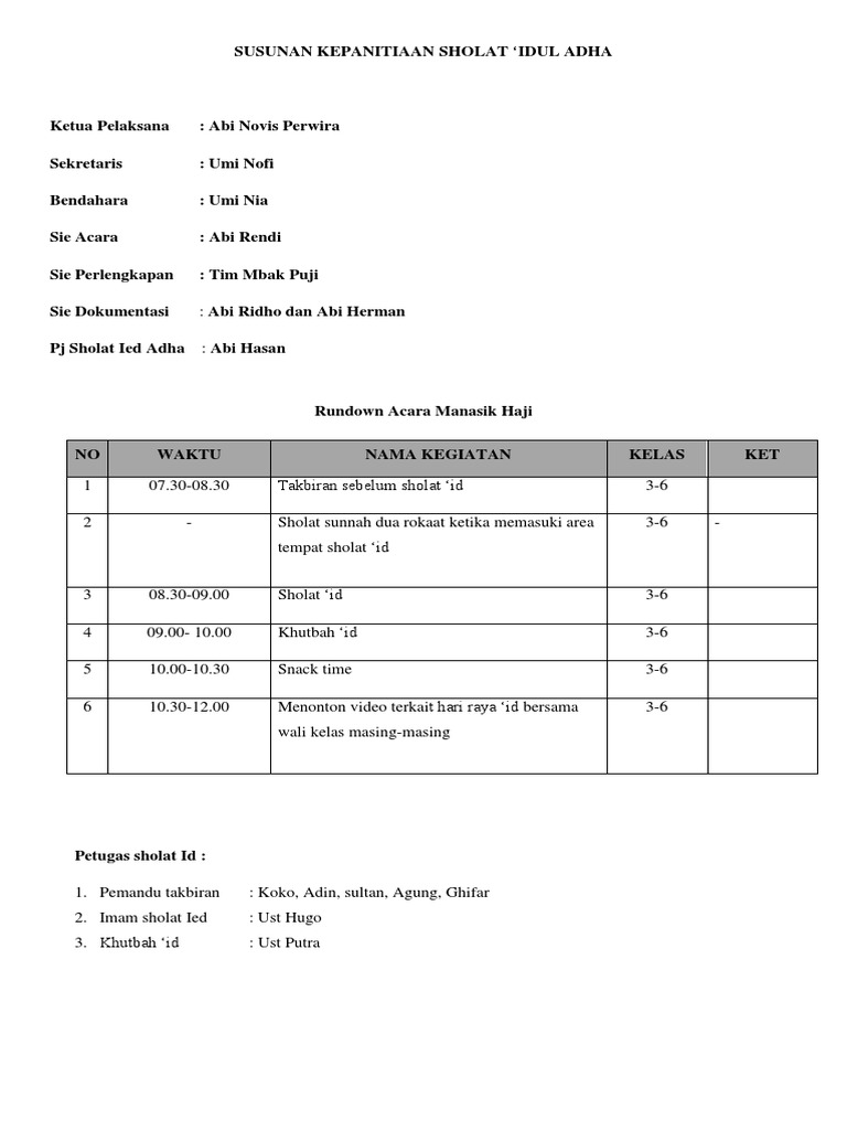 Susunan Acara Sholat Idul Fitri