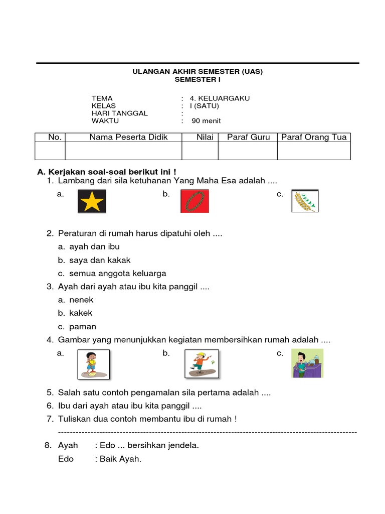 Soal Pas Kelas 1 Tema 4 Semester 1 Pdf
