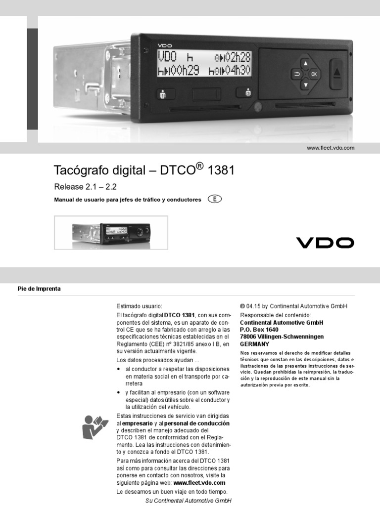 Tacho Digital VDO Manual Del Usuario Del Tacógrafo DAF XF PDF