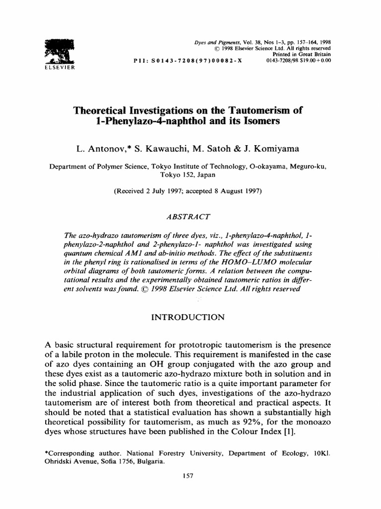 Theoretical Investigations On The Tautomerism of 1 Phenylazo 4 Naphthol