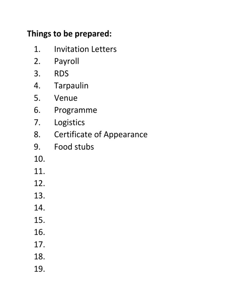Event Preparation Checklist Essentials | PDF | Cooking, Food & Wine