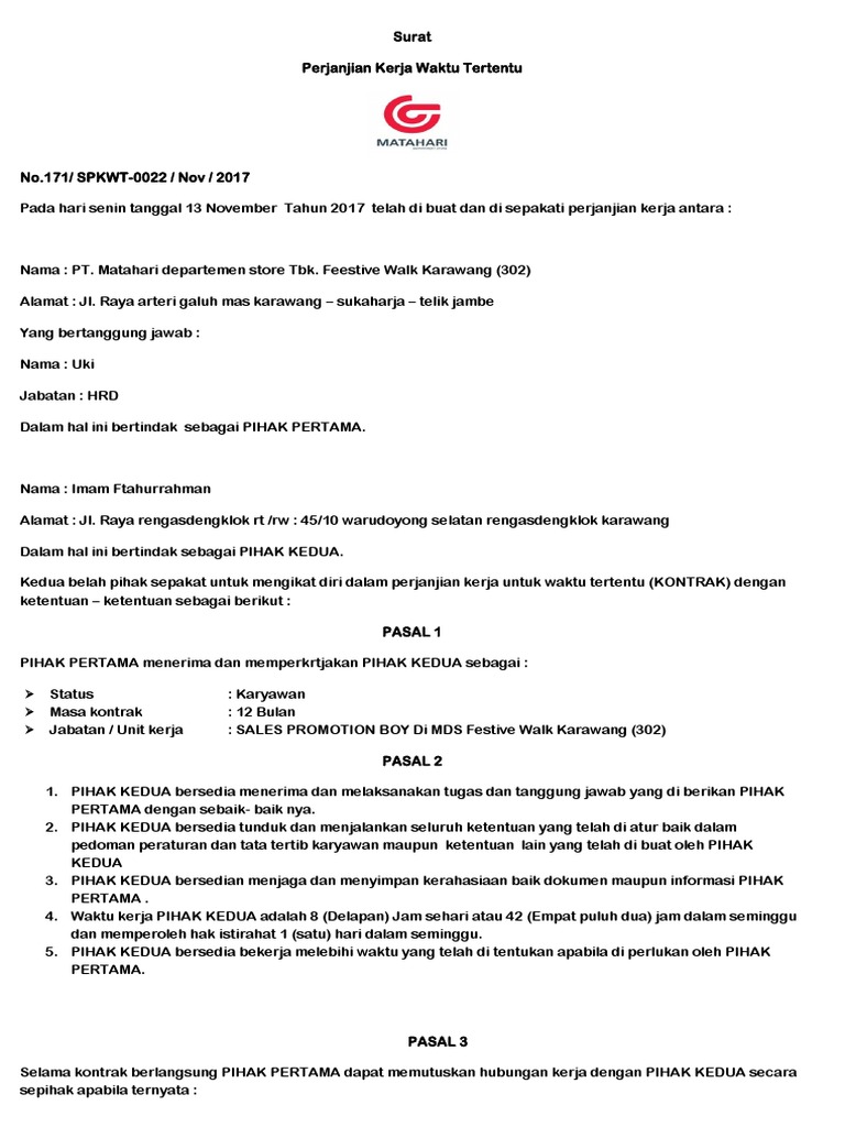 Surat Kontrak Matahari