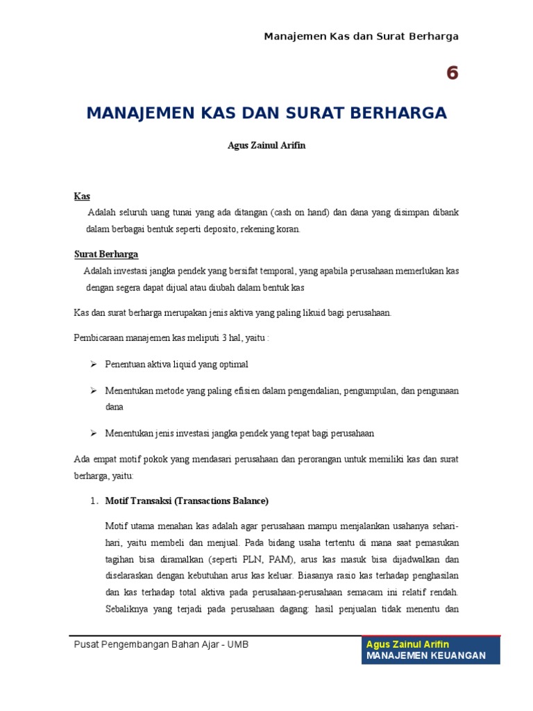 Manajemen Kas Dan Surat Berharga Pdf