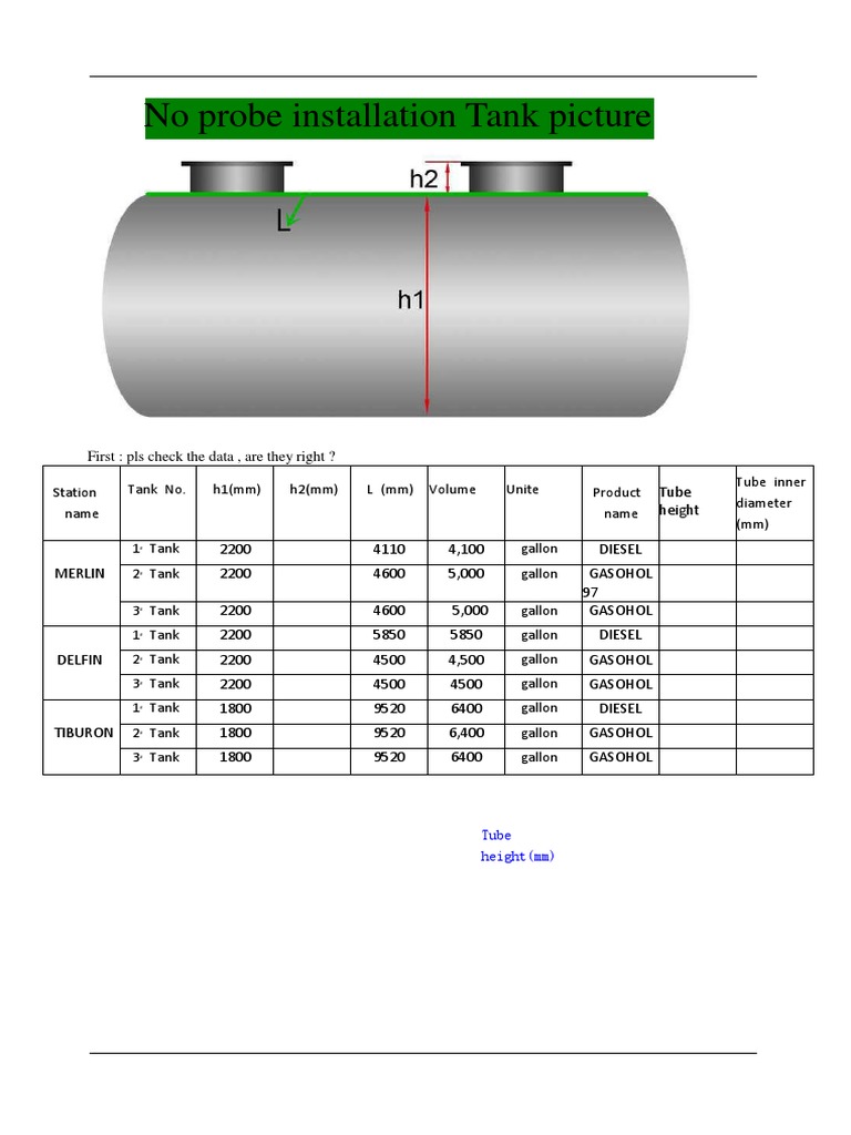 No Probe Installation Tank Picture: Tube Height (MM) | PDF | Nature