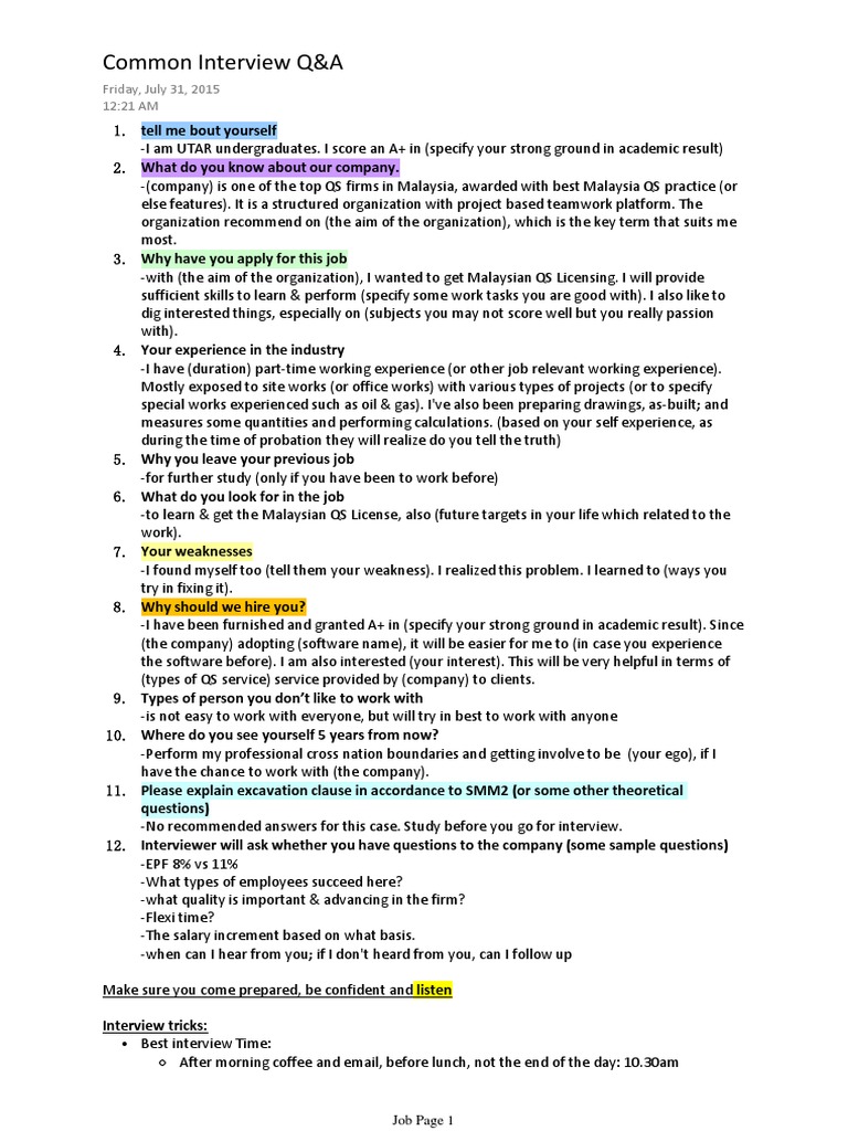 Common Interview Q&A | PDF | Psychological Concepts | Psychology