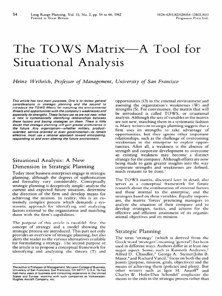 TOWS Matrix for Strategic Analysis | PDF | Strategic Management ...