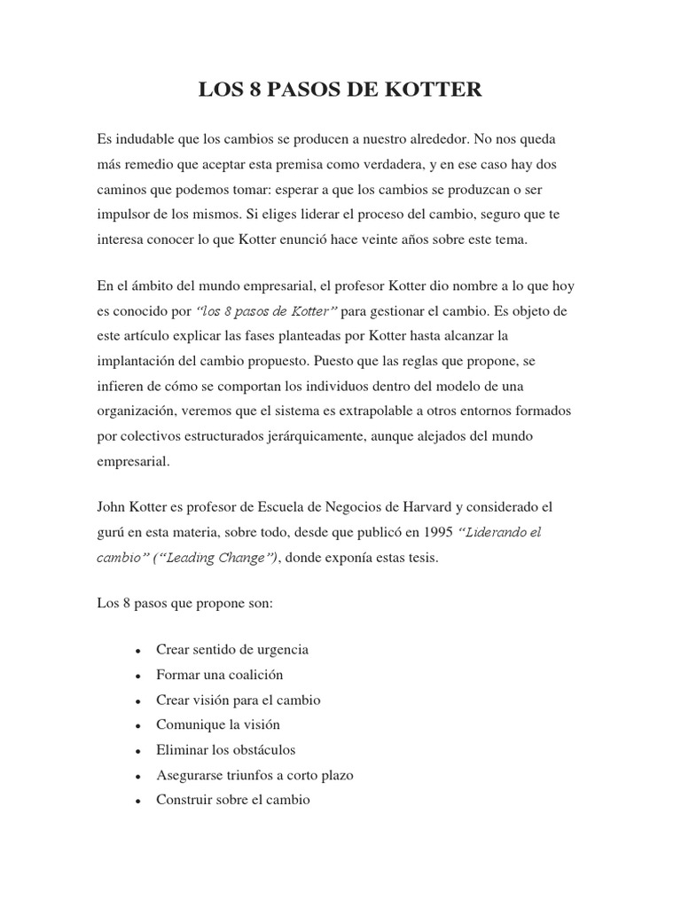 Modelo de Kotter: 8 Pasos para el Cambio | PDF | Negocios