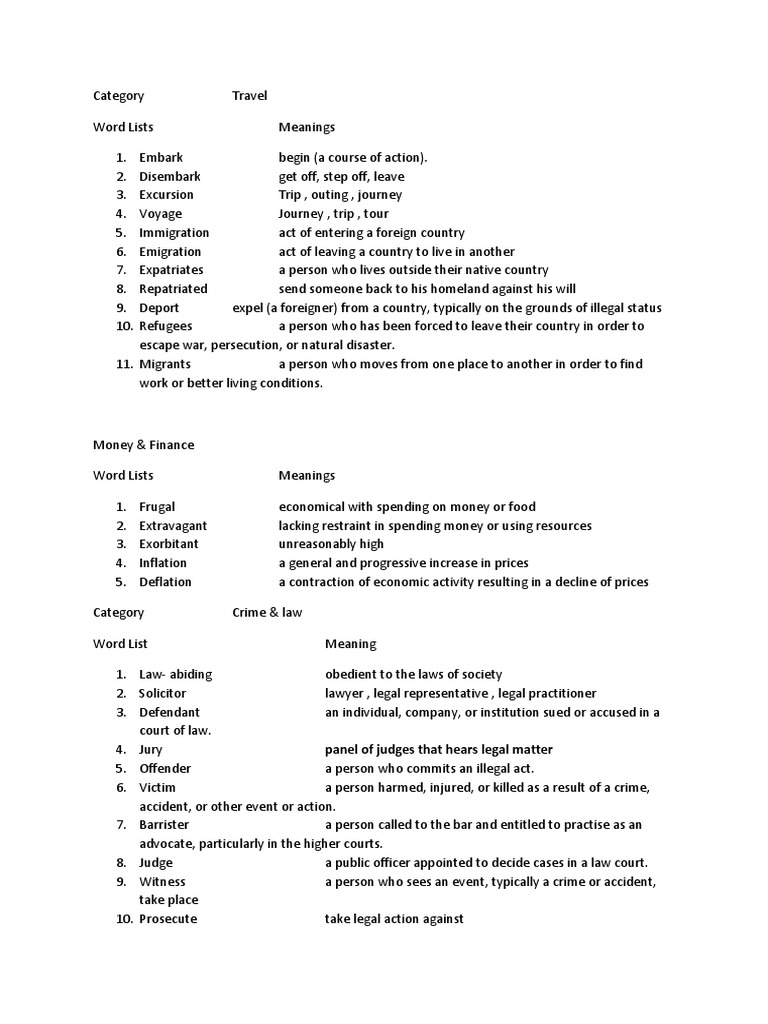 Comprehensive Word Lists by Category | PDF | Juvenile Delinquency ...