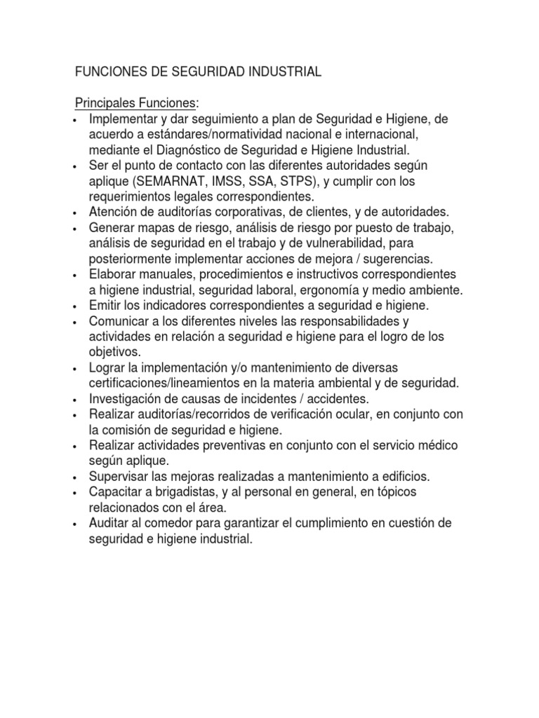 Funciones del Jefe de Seguridad Industrial | PDF