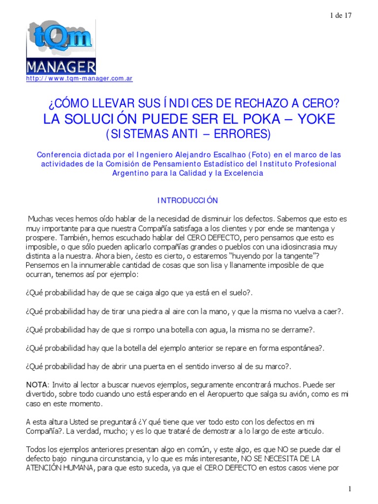 Cero Defectos con Poka-Yoke | PDF | Calidad (comercial) | Diseño