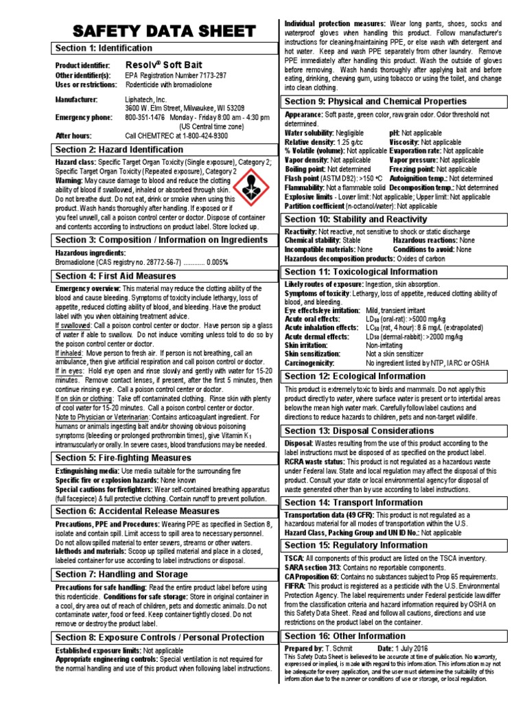 Safety Data Sheet: Resolv Soft Bait | PDF | Dangerous Goods | Poison