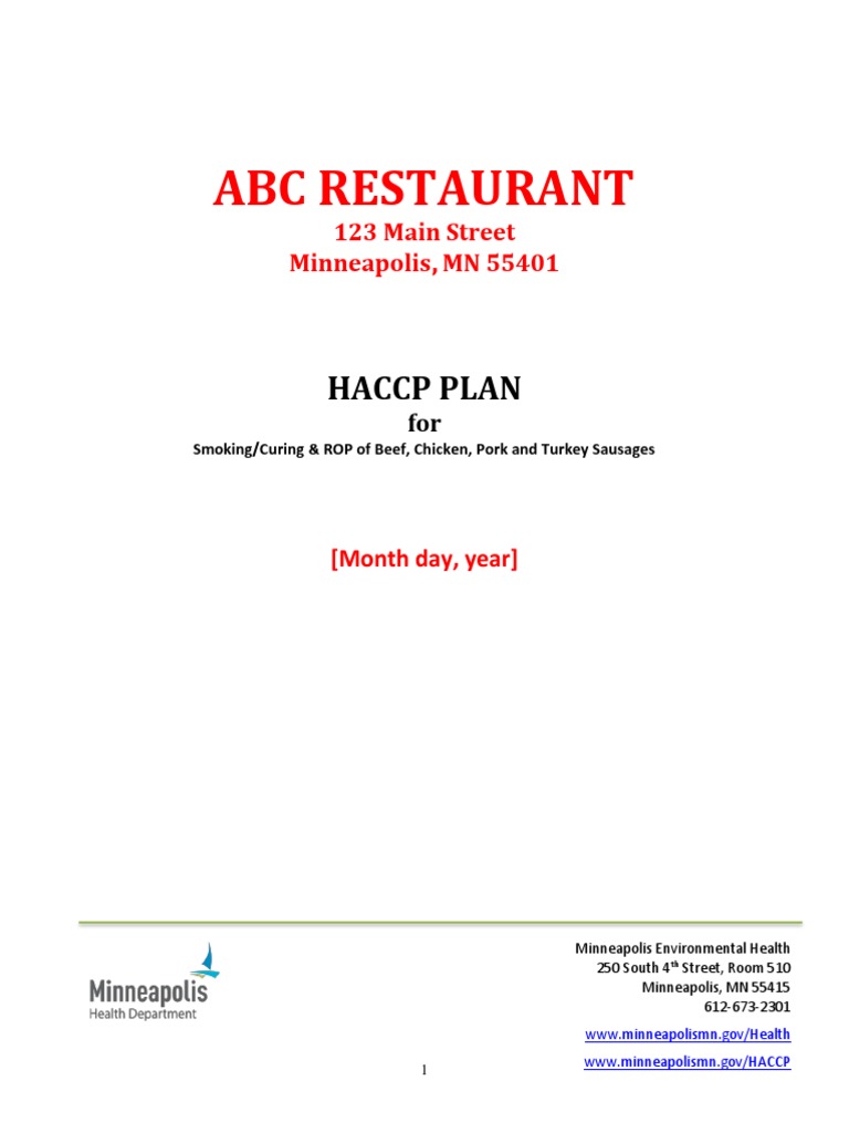 Abc Restaurant Haccp Plan PDF Curing (Food Preservation) Smoking
