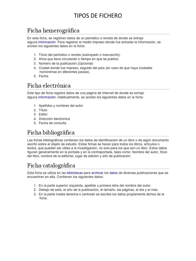Tipos de Fichas Documentales | PDF
