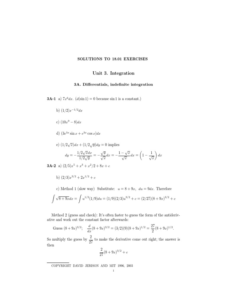 Unit 3. Integration: 3A. Differentials, Indefinite Integration | PDF ...
