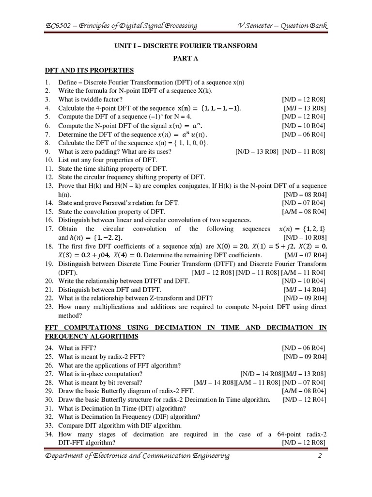 Ec 6502 Principles of Digital Signal Processing Question Bank 2018