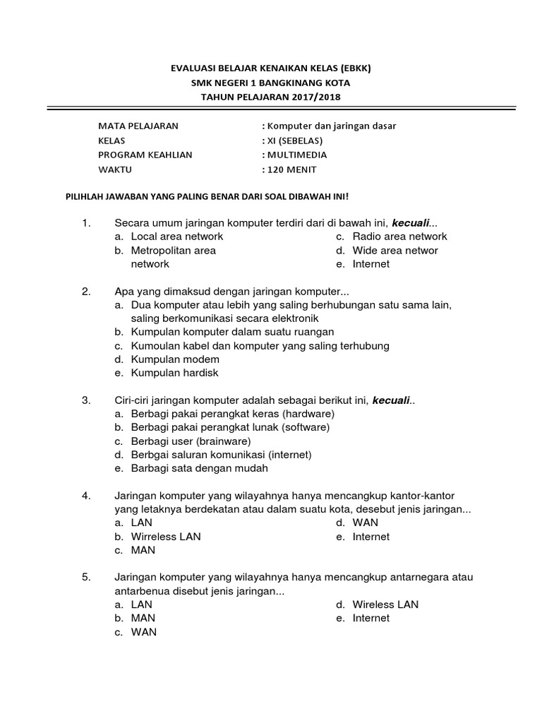 soal semester Komputer Dan Jaringan Dasar