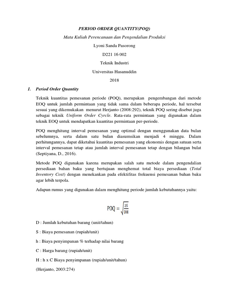 Metode Period Order Quantity (POQ) | PDF | Sains & Matematika